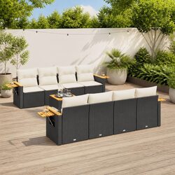 9 Piece Garden Sofa Set Outdoor Patio Furniture with Cushions Black Poly Rattan