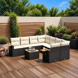 Garden Sofa Set 9 Piece Outdoor Furniture Black Poly Rattan Patio Seating with