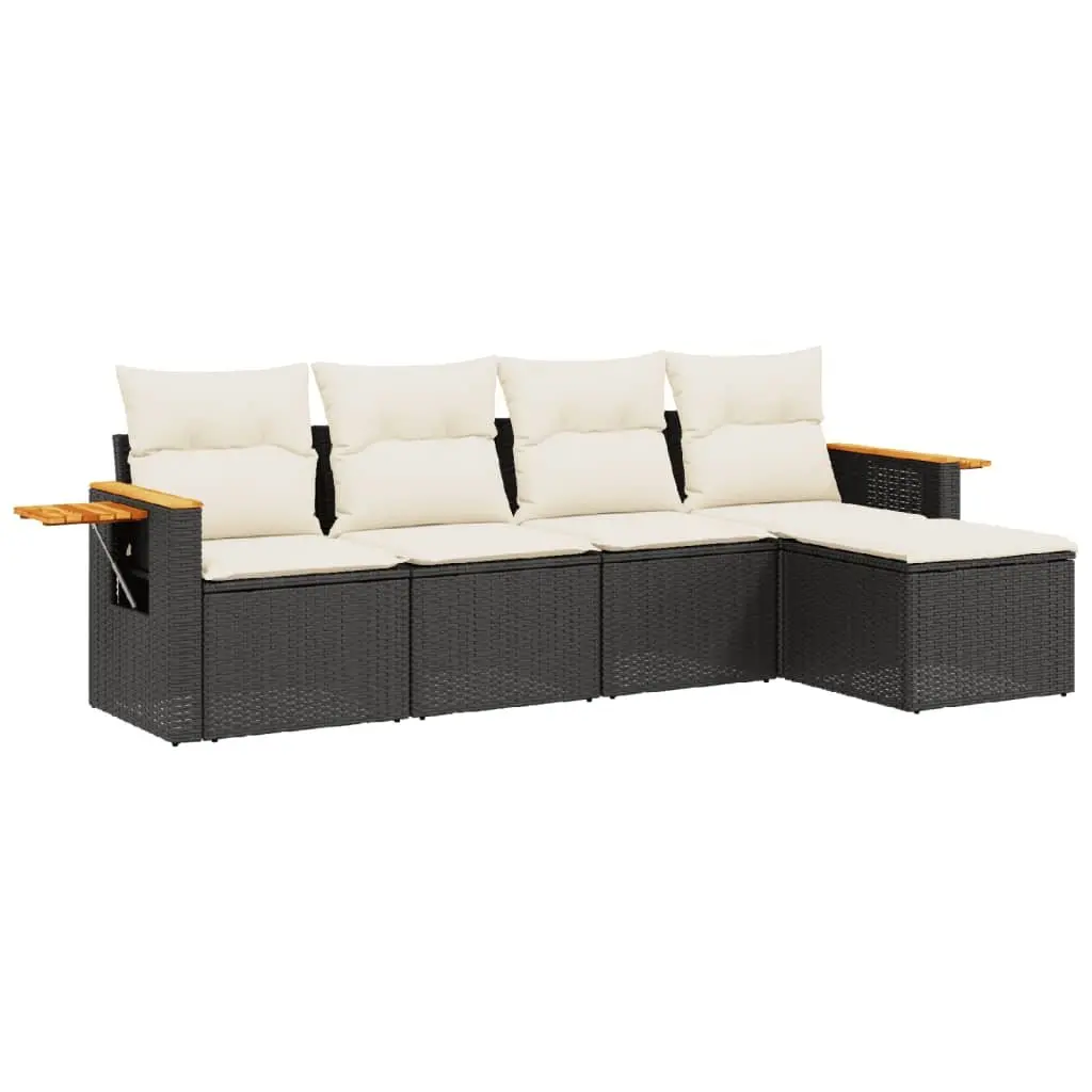 5 Piece Outdoor Garden Sofa Set with Storage Cushions Black Poly Rattan Patio