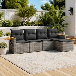 Garden Sofa Set 5 Piece Outdoor Furniture Grey Poly Rattan Modular Patio Seating