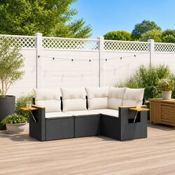 Outdoor Garden Sofa Set 4 Piece Black Poly Rattan Patio Furniture with Storage
