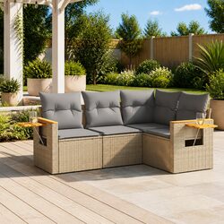 Garden Sofa Set 4 Piece Outdoor Furniture Beige Poly Rattan Patio Seating
