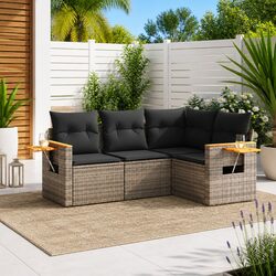 Garden Sofa Set 4 Piece Outdoor Furniture Grey Poly Rattan Modular Patio Seating