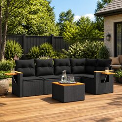 Garden Sofa Set 6 Piece Outdoor Furniture Black Poly Rattan Patio Seating
