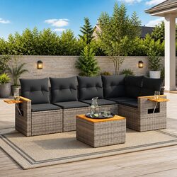 Garden Sofa Set 6 Piece Outdoor Furniture Grey Poly Rattan Modular Patio Seating