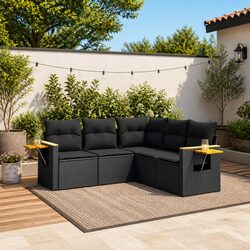 Garden Sofa Set 5 Piece Outdoor Furniture Poly Rattan Black Patio Sectional