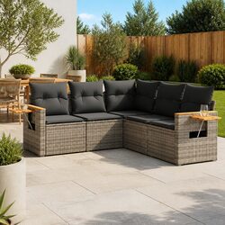 Garden Sofa Set 5 Piece Outdoor Furniture Grey Poly Rattan Patio Seating with