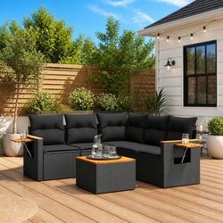 Garden Sofa Set 6 Piece Outdoor Furniture Poly Rattan Black Patio Sectional