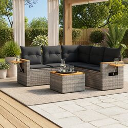 Garden Sofa Set 6 Piece Outdoor Furniture Grey Poly Rattan with Cushions Storage