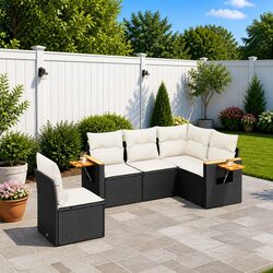 Garden Sofa Set 5 Piece Outdoor Furniture Patio Lounge Black Poly Rattan with