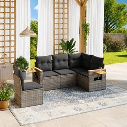 Garden Sofa Set 5 Piece Outdoor Furniture Grey Poly Rattan Cushions Storage