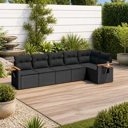 Garden Sofa Set 6 Piece Outdoor Furniture Patio Conversation Set Black Poly