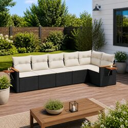 Garden Sofa Set 6 Piece Outdoor Furniture Black Poly Rattan Modular Patio