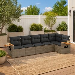 Garden Sofa Set 6 Piece Outdoor Patio Furniture Grey Poly Rattan Modular with