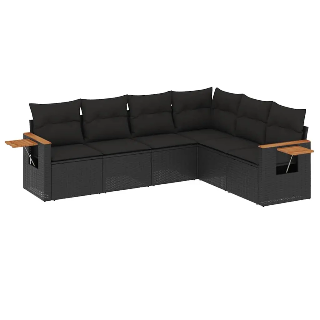 6 Piece Outdoor Garden Sofa Set Black Poly Rattan Patio Furniture with Cushions