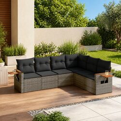 Garden Sofa Set 6 Piece Outdoor Furniture Grey Poly Rattan Modular Patio Seating