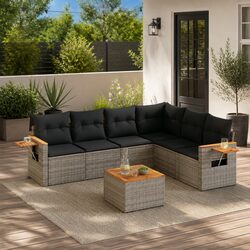 Garden Sofa Set 7 Piece Outdoor Furniture Grey Poly Rattan Modular with Storage