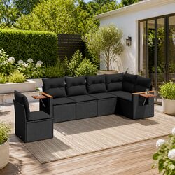 Garden Sofa Set 6 Piece Outdoor Furniture with Storage Cushions Black Poly