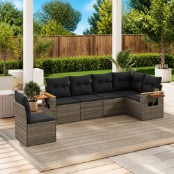 Garden Sofa Set 6 Piece Outdoor Furniture Grey Poly Rattan Patio Modular