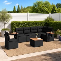 Garden Sofa Set 7 Piece Outdoor Furniture Black Poly Rattan Patio Sectional