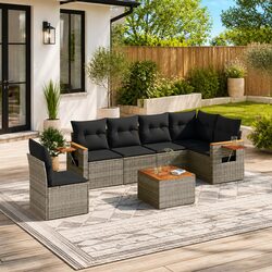 7 Piece Garden Sofa Set Grey Poly Rattan Outdoor Furniture Patio Sectional with