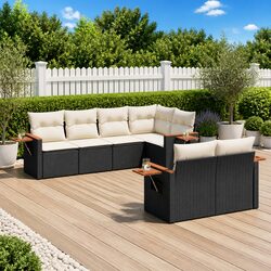 Garden Sofa Set 7 Piece Outdoor Furniture Black Poly Rattan with Storage