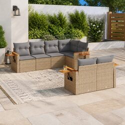 Garden Sofa Set 7 Piece Outdoor Furniture with Cushions Beige Poly Rattan Patio