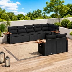 Garden Sofa Set 8 Piece Outdoor Furniture Modular Black Poly Rattan Patio