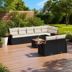 Garden Sofa Set 9 Piece Outdoor Furniture Patio Sectional Black Poly Rattan