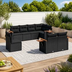 Garden Sofa Set 8 Piece Outdoor Furniture Black Poly Rattan Patio Sectional