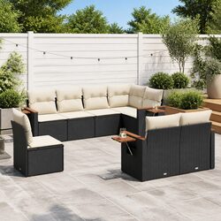Garden Sofa Set 8 Piece Outdoor Furniture Black Poly Rattan Patio Seating