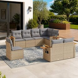 Garden Sofa Set 8 Piece Outdoor Furniture Beige Poly Rattan with Cushions