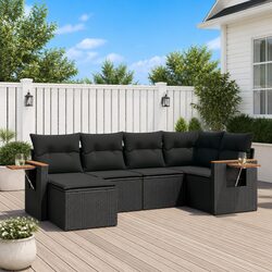 Garden Sofa Set 6 Piece Outdoor Furniture Black Poly Rattan Modular Patio Lounge