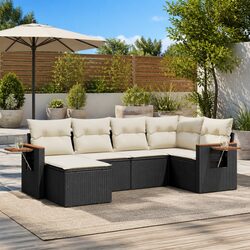 Garden Sofa Set 6 Piece Outdoor Furniture Patio Lounge Black Poly Rattan Modular