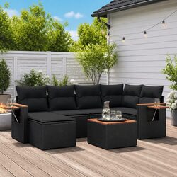 Garden Sofa Set 7 Piece Outdoor Furniture Poly Rattan Black Patio Sectional