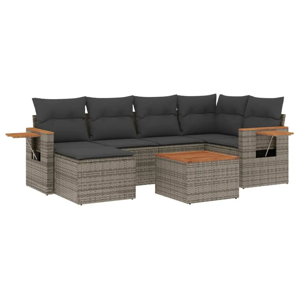 7 Piece Garden Sofa Set with Cushions Grey Poly Rattan Outdoor Furniture Patio