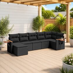 Garden Sofa Set 7 Piece Outdoor Furniture Patio Lounge Black Poly Rattan Modular