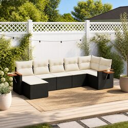 7 Piece Outdoor Garden Sofa Set with Cushions Black Poly Rattan Furniture Patio