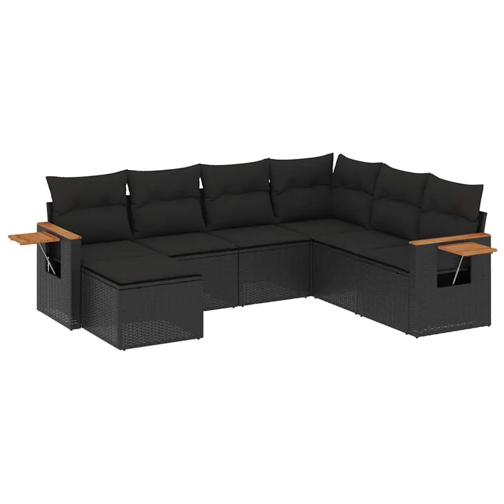 7 Piece Garden Sofa Set with Cushions Black PE Rattan Modular Outdoor Patio Furniture
