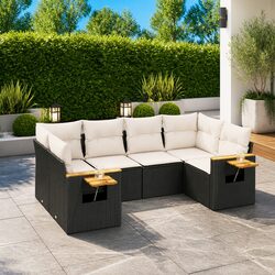 Garden Sofa Set 6 Piece Outdoor Furniture Patio Lounge Black Poly Rattan with