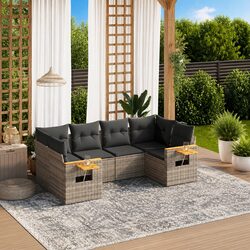 Garden Sofa Set 6 Piece Outdoor Furniture Grey Poly Rattan Patio Lounge with