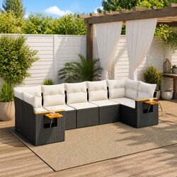 Garden Sofa Set 7 Piece Outdoor Furniture Black Poly Rattan Patio Modular