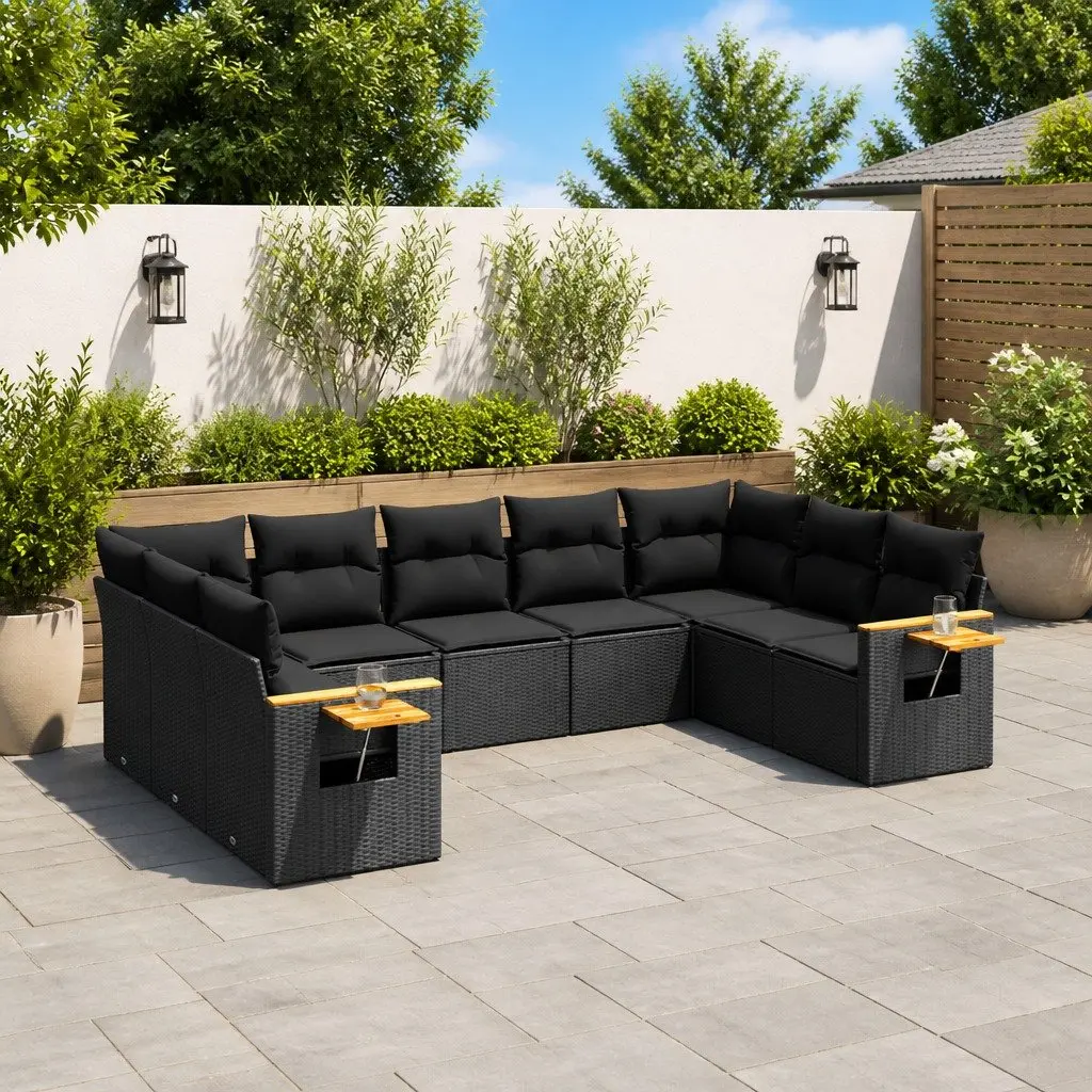 Garden Sofa Set 9 Piece Outdoor Furniture Black Poly Rattan Patio Lounge Modular