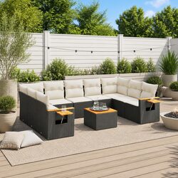 Garden Sofa Set 10 Piece Outdoor Furniture Black Poly Rattan Modular Patio