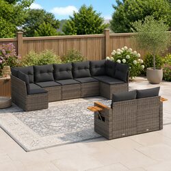 Garden Sofa Set 9 Piece Outdoor Furniture Grey Poly Rattan Modular Patio