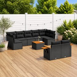 Garden Sofa Set 10 Piece Outdoor Furniture Black Poly Rattan Modular Patio