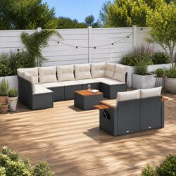 Garden Sofa Set 10 Piece Outdoor Patio Furniture Black Poly Rattan with Cushions