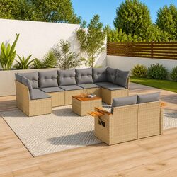 Garden Sofa Set 10 Piece Outdoor Furniture Beige Poly Rattan Modular Patio