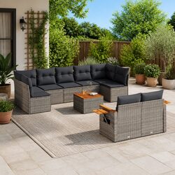 Garden Sofa Set 10 Piece Outdoor Furniture Grey Poly Rattan Modular with Storage
