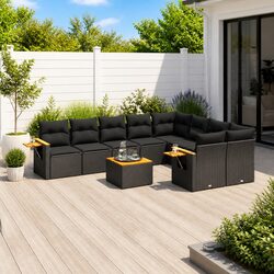 10 Piece Outdoor Garden Sofa Set Patio Furniture Black Poly Rattan with Cushions